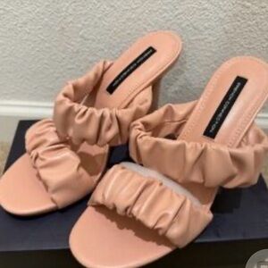 French Connection Ruffled Tan Mules